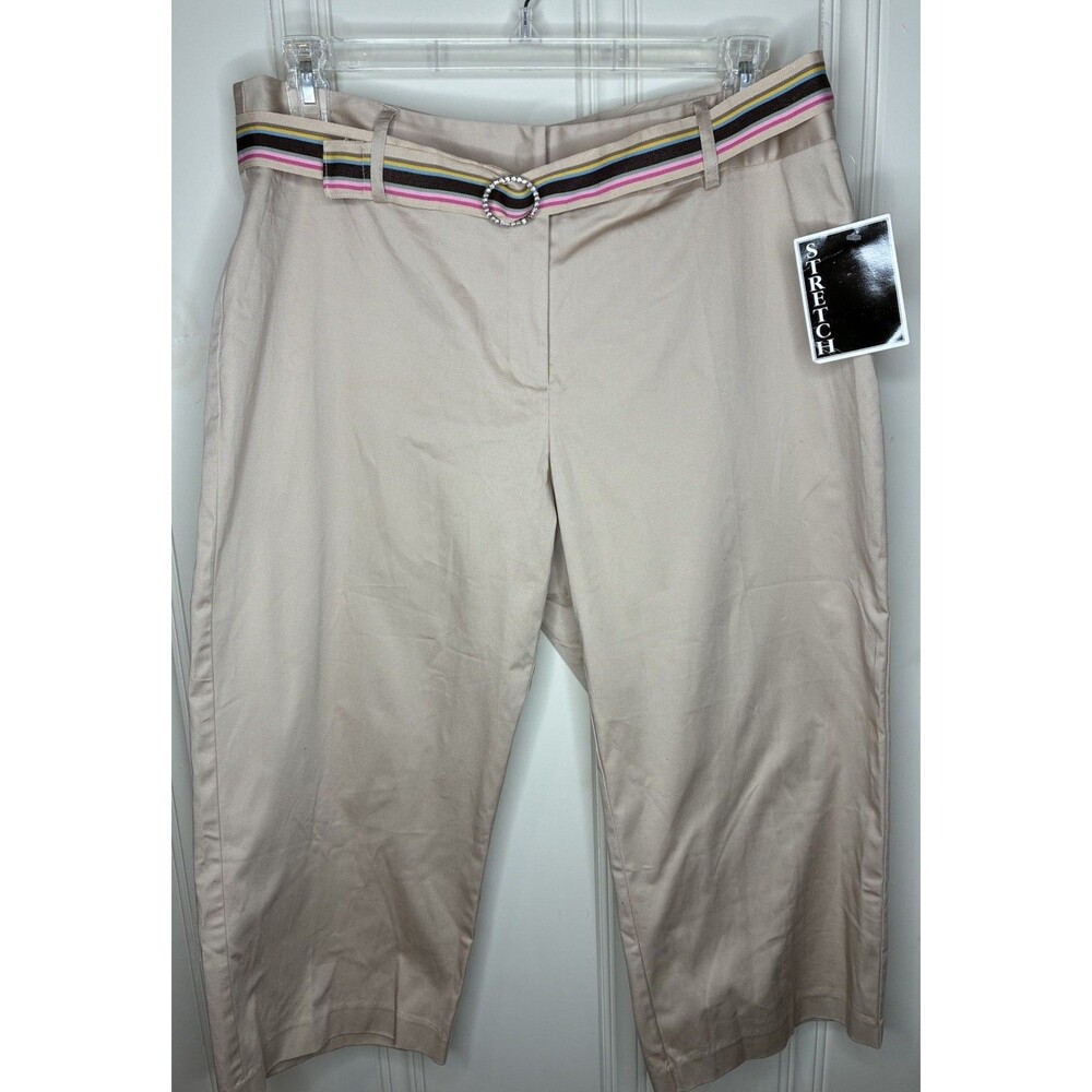 NEW plus size chino crop pants 16W stretch wide leg belt preppy classic grandma
